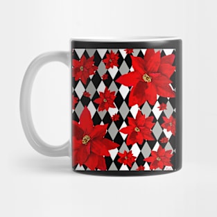 Poinsettia Red and Harlequin Pattern Mug